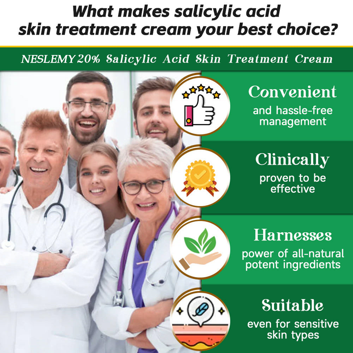 🌿NESLEMY™ 20% Salicylic Acid Skin Treatment Cream ✔️ Dermatologist-Approved ✔️ Safe & Fast-Acting Formula✔️ Helps with Warts, Psoriasis, Eczema, and More